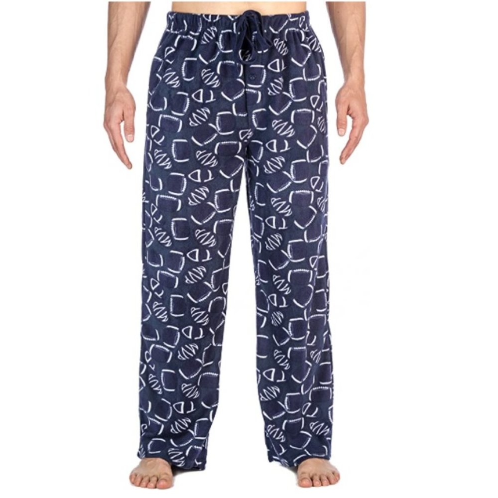 Mens Noble Mount Soft Fleece Pajama Sleep Pants FOOTBALLS Size Medium NWT Navy